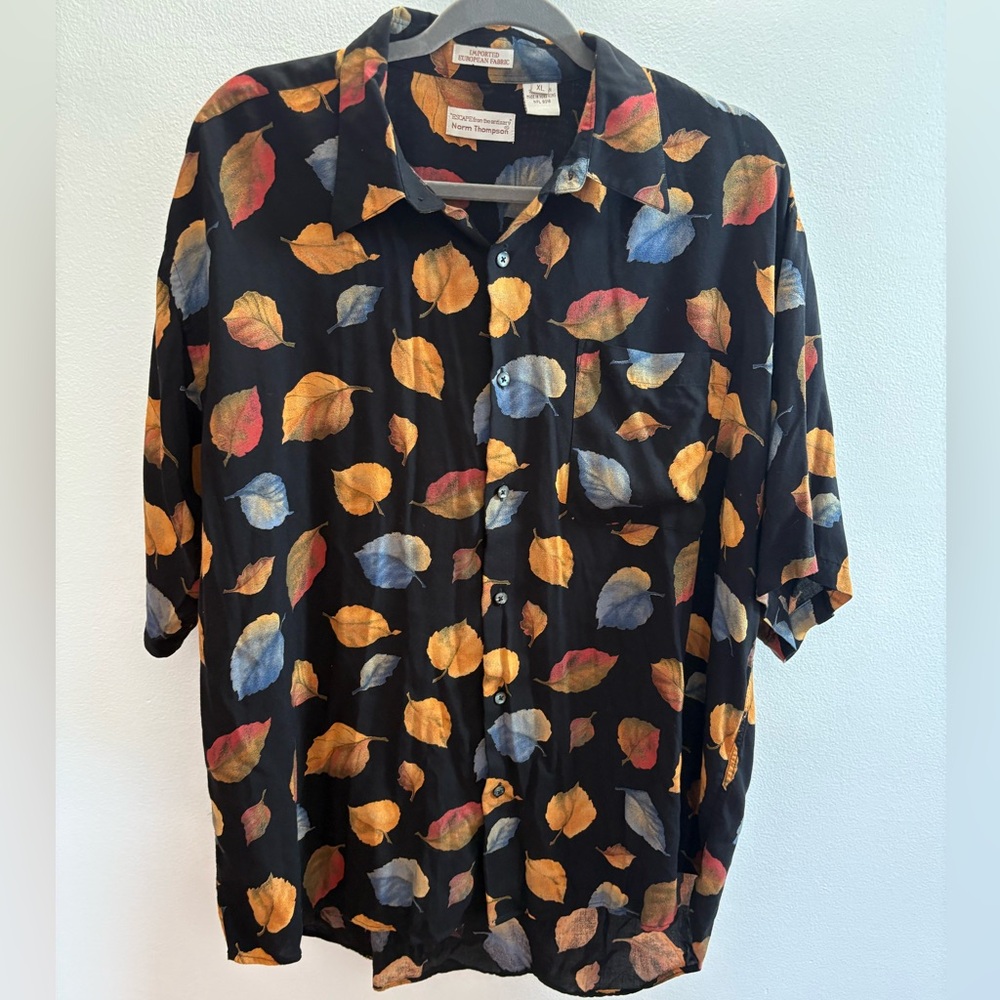 Norm Thompson Black Leaf Print Shirt XL